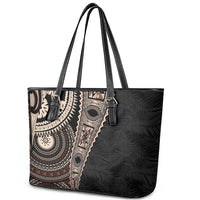 Fiji Traditional Masi Leather Tote Bag Tapa Art Palm Leaves Pattern LT03 - Polynesian Pride