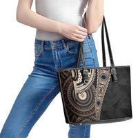 Fiji Traditional Masi Leather Tote Bag Tapa Art Palm Leaves Pattern LT03 - Polynesian Pride