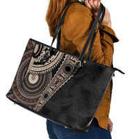 Fiji Traditional Masi Leather Tote Bag Tapa Art Palm Leaves Pattern LT03 - Polynesian Pride