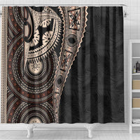 Fiji Traditional Masi Shower Curtain Tapa Art Palm Leaves Pattern