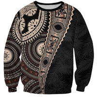 Fiji Traditional Masi Sweatshirt Tapa Art Palm Leaves Pattern