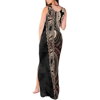 Fiji Traditional Masi Tank Maxi Dress Tapa Art Palm Leaves Pattern