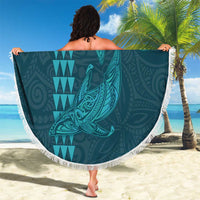 Aloha Hawaii Whale Kakau and Polynesian Tattoo Beach Blanket Turquoise Color