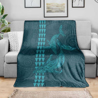 Aloha Hawaii Whale Kakau and Polynesian Tattoo Blanket Turquoise Color