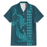Aloha Hawaii Whale Kakau and Polynesian Tattoo Family Matching Mermaid Dress and Hawaiian Shirt Turquoise Color