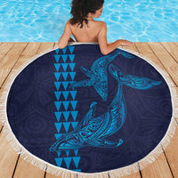 Aloha Hawaii Whale Kakau and Polynesian Tattoo Beach Blanket Dark Navy Color