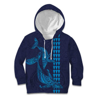Aloha Hawaii Whale Kakau and Polynesian Tattoo Kid Hoodie Dark Navy Color