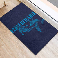 Aloha Hawaii Whale Kakau and Polynesian Tattoo Rubber Doormat Dark Navy Color
