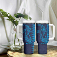 Aloha Hawaii Whale Kakau and Polynesian Tattoo Tumbler With Handle Dark Navy Color