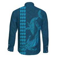 Aloha Hawaii Whale Kakau and Polynesian Tattoo Family Matching Mermaid Dress and Hawaiian Shirt Light Blue Color