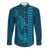 Aloha Hawaii Whale Kakau and Polynesian Tattoo Family Matching Puletasi and Hawaiian Shirt Light Blue Color LT03 Dad's Shirt - Long Sleeve Light Blue - Polynesian Pride