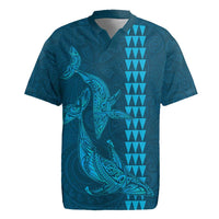 Aloha Hawaii Whale Kakau and Polynesian Tattoo Rugby Jersey Light Blue Color