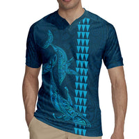 Aloha Hawaii Whale Kakau and Polynesian Tattoo Rugby Jersey Light Blue Color