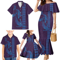 Aloha Hawaii Whale Kakau and Polynesian Tattoo Family Matching Mermaid Dress and Hawaiian Shirt Purple Color