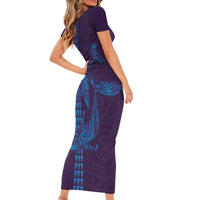 Aloha Hawaii Whale Kakau and Polynesian Tattoo Family Matching Short Sleeve Bodycon Dress and Hawaiian Shirt Purple Color