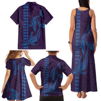 Aloha Hawaii Whale Kakau and Polynesian Tattoo Family Matching Tank Maxi Dress and Hawaiian Shirt Purple Color