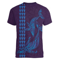 Aloha Hawaii Whale Kakau and Polynesian Tattoo Women V-Neck T-Shirt Purple Color LT03 - Polynesian Pride