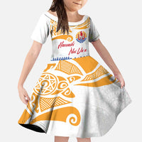 Personalised Hawaiki Nui Va'a French Polynesian Pattern Family Matching Long Sleeve Bodycon Dress and Hawaiian Shirt White Color LT03 Daughter's Dress White - Polynesian Pride