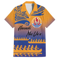 Personalised Hawaiki Nui Va'a French Polynesian Pattern Family Matching Summer Maxi Dress and Hawaiian Shirt Sunset Color LT03 Dad's Shirt - Short Sleeve Yellow - Polynesian Pride