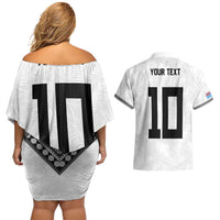 Custom Rugby Fiji Couples Matching Off Shoulder Short Dress and Hawaiian Shirt Fijian Masi Tribal Sporty Style White Color - Polynesian Pride
