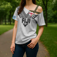 Custom Rugby Fiji Cross Shoulder Shirt Fijian Masi Tribal Sporty Style White Color LT03 - Polynesian Pride