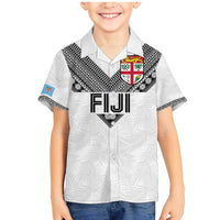 Custom Rugby Fiji Family Matching Mermaid Dress and Hawaiian Shirt Fijian Masi Tribal Sporty Style White Color - Polynesian Pride