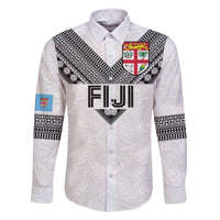 Custom Rugby Fiji Family Matching Off The Shoulder Long Sleeve Dress and Hawaiian Shirt Fijian Masi Tribal Sporty Style White Color - Polynesian Pride