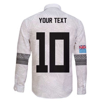 Custom Rugby Fiji Family Matching Off Shoulder Short Dress and Hawaiian Shirt Fijian Masi Tribal Sporty Style White Color - Polynesian Pride