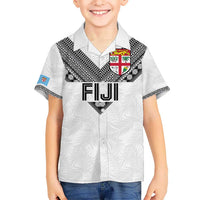 Custom Rugby Fiji Kid Hawaiian Shirt Fijian Masi Tribal Sporty Style White Color - Polynesian Pride