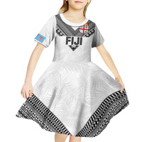 Custom Rugby Fiji Kid Short Sleeve Dress Fijian Masi Tribal Sporty Style White Color - Polynesian Pride