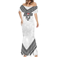Custom Rugby Fiji Mermaid Dress Fijian Masi Tribal Sporty Style White Color - Polynesian Pride