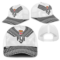 Rugby Fiji Mesh Trucker Cap Fijian Masi Tribal Sporty Style White Color - Polynesian Pride
