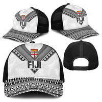 Rugby Fiji Mesh Trucker Cap Fijian Masi Tribal Sporty Style White Color - Polynesian Pride