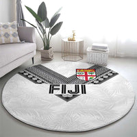 Rugby Fiji Round Carpet Fijian Masi Tribal Sporty Style White Color - Polynesian Pride
