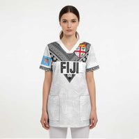 Custom Rugby Fiji Scrub Top Fijian Masi Tribal Sporty Style White Color - Polynesian Pride
