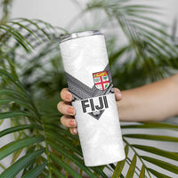 Custom Rugby Fiji Skinny Tumbler Fijian Masi Tribal Sporty Style White Color - Polynesian Pride