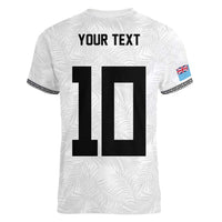 Custom Rugby Fiji Women V-Neck T-Shirt Fijian Masi Tribal Sporty Style White Color - Polynesian Pride