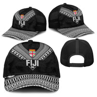 Rugby Fiji Baseball Net Cap Fijian Masi Tribal Sporty Style Black Color - Polynesian Pride