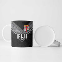 Custom Rugby Fiji Ceramic Mug Fijian Masi Tribal Sporty Style Black Color - Polynesian Pride