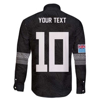 Custom Rugby Fiji Family Matching Off Shoulder Short Dress and Hawaiian Shirt Fijian Masi Tribal Sporty Style Black Color - Polynesian Pride