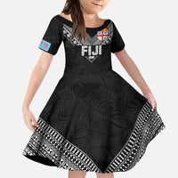 Custom Rugby Fiji Family Matching Puletasi and Hawaiian Shirt Fijian Masi Tribal Sporty Style Black Color - Polynesian Pride