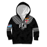 Custom Rugby Fiji Kid Hoodie Fijian Masi Tribal Sporty Style Black Color - Polynesian Pride