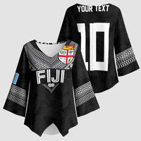 Custom Rugby Fiji Kimono Sleeve Blouse Fijian Masi Tribal Sporty Style Black Color - Polynesian Pride