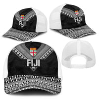 Rugby Fiji Mesh Trucker Cap Fijian Masi Tribal Sporty Style Black Color - Polynesian Pride