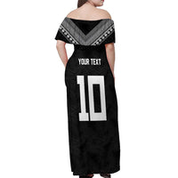 Custom Rugby Fiji Off Shoulder Maxi Dress Fijian Masi Tribal Sporty Style Black Color - Polynesian Pride
