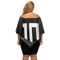 Custom Rugby Fiji Off Shoulder Short Dress Fijian Masi Tribal Sporty Style Black Color - Polynesian Pride