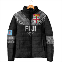 Custom Rugby Fiji Padded Jacket Fijian Masi Tribal Sporty Style Black Color LT03 - Polynesian Pride