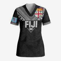 Custom Rugby Fiji Scrub Top Fijian Masi Tribal Sporty Style Black Color - Polynesian Pride