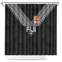 Rugby Fiji Shower Curtain Fijian Masi Tribal Sporty Style Black Color - Polynesian Pride