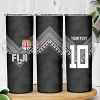 Custom Rugby Fiji Skinny Tumbler Fijian Masi Tribal Sporty Style Black Color - Polynesian Pride
